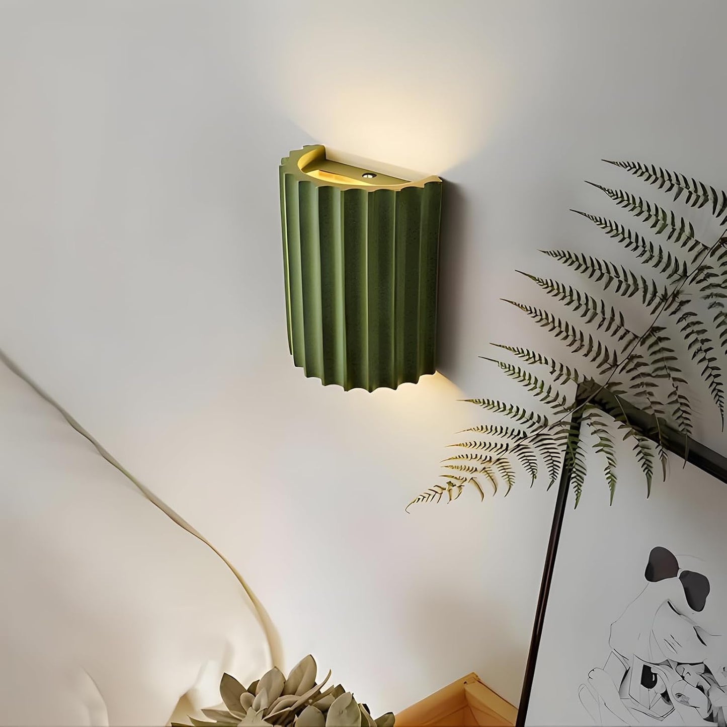 LightInTheBox Modern LED Wall Sconce Minimalist Resin Wall Light Nordic Style Half-Cylinder Tree Root Desgin Up and Down Light for Stairs Hallway Bedroom Home (Green)