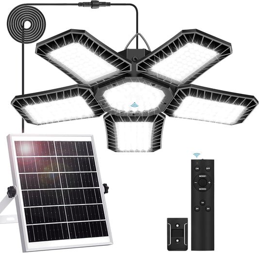 Solar Shed Light Indoor Outdoor, Upgrade Large 267LED Solar Powered Motion Sensor Pendant Light Works Day & Night, Solar Indoor Light with 2 Lighting Modes + Timer & Remote for Shed Gazebo Garage Barn