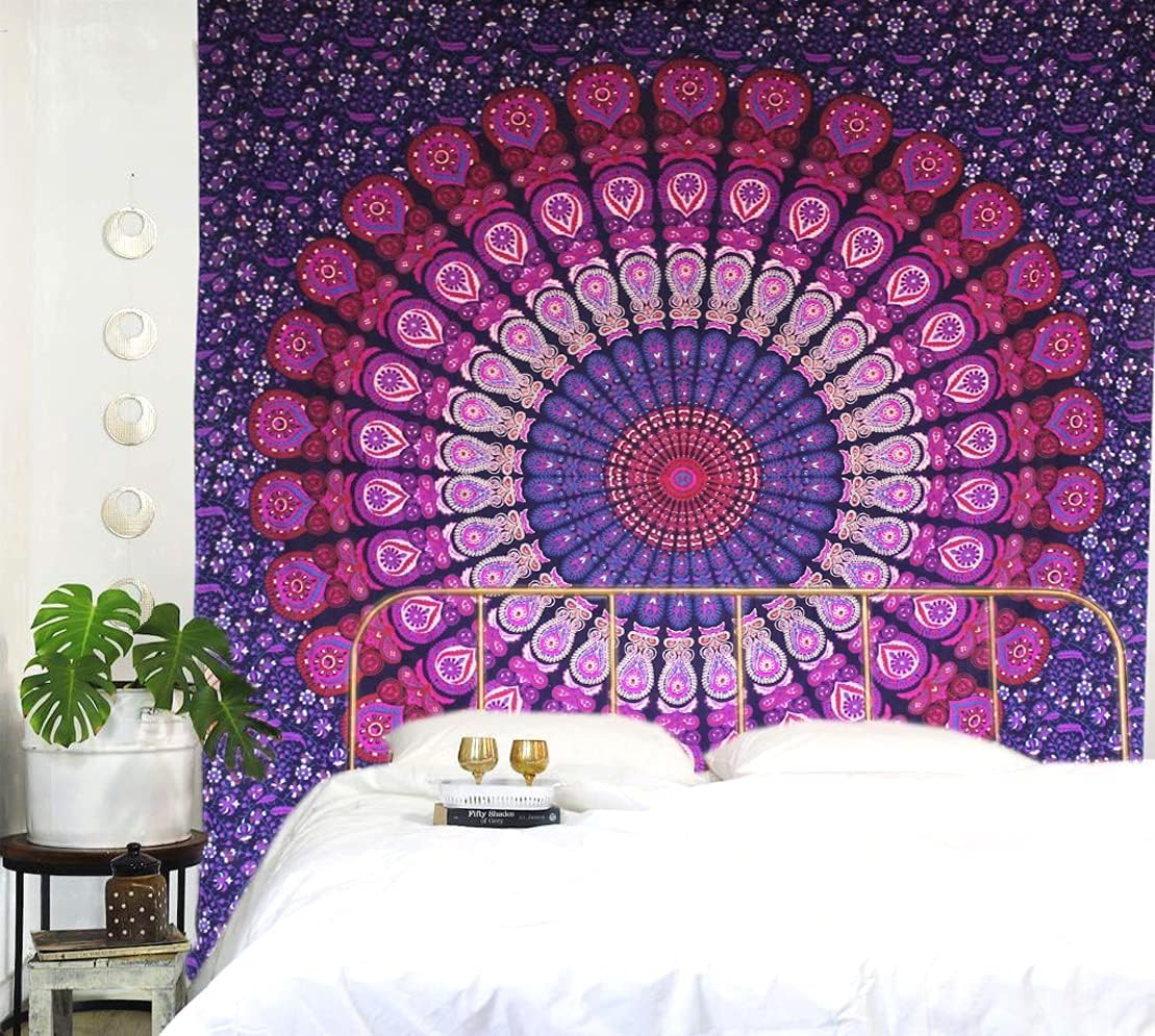 raajsee Indian Cotton Purple Tapestry Mandala Wall Hangings- Tapestry For Bedroom - Indie Wall Tapestry Hippie Room Decor - Boho Small Tapestrys Aesthetic Poster (30x40 Inches / 76x101 Cms)