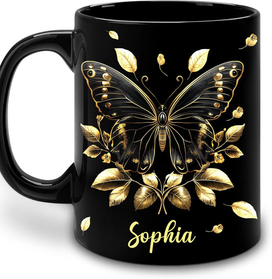 Hyturtle Personalized Yellow Butterfly Mug - Butterfly Gifts For Women Lovers - Animal Gift For Bird Lover Her - Bird Gifts For Mom on Mother Day - Custom Name Coffee Cup Ceramic Mug 11 Oz 15 Oz