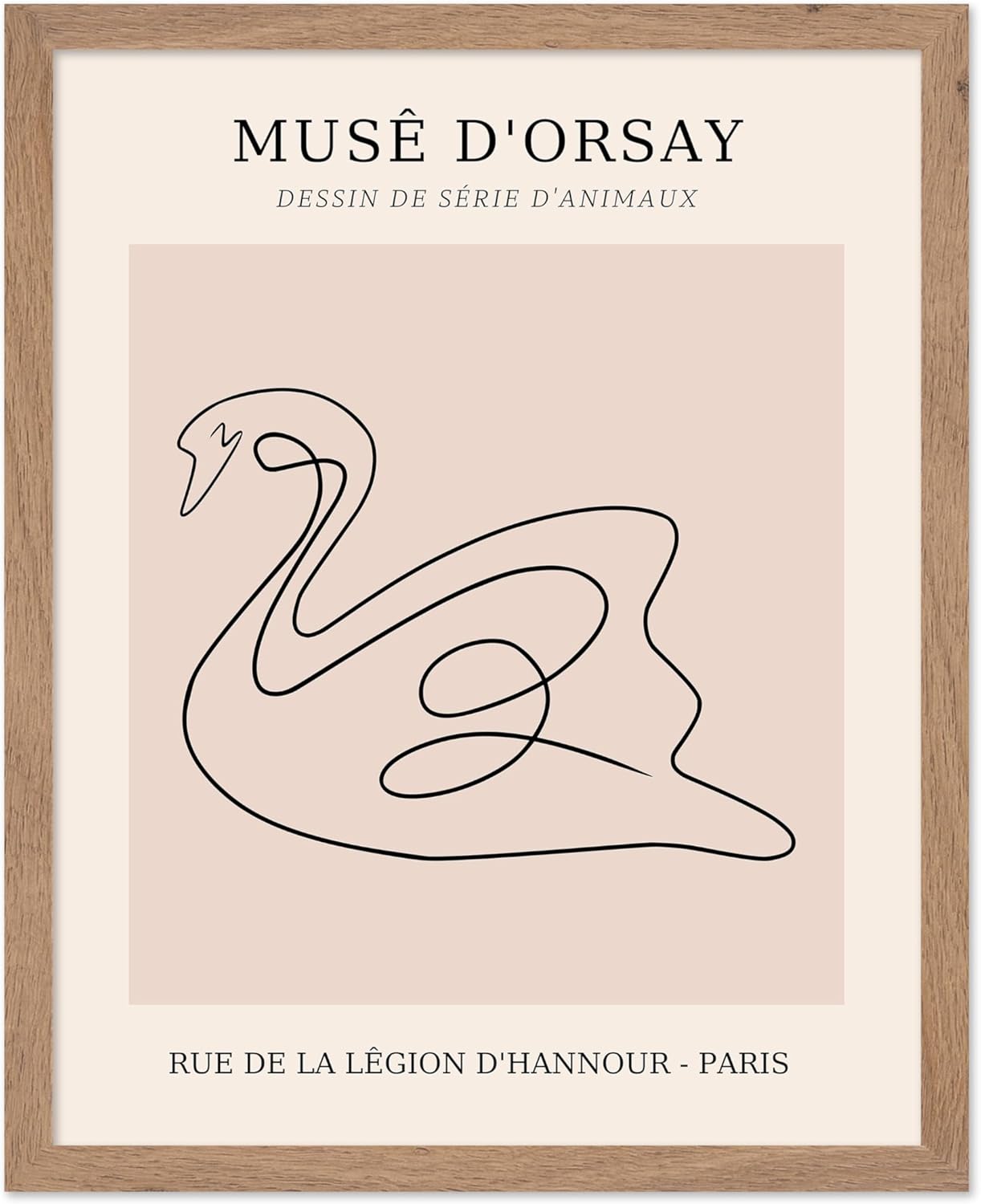 Poster Master Vintage Poster - Retro One Line Swan Drawing Print - Swan Art - Bird Art - Minimal Gift for Her, Animal Lover - Abstract Decor for Home, Office, Bedroom, 8x10 Beige Framed