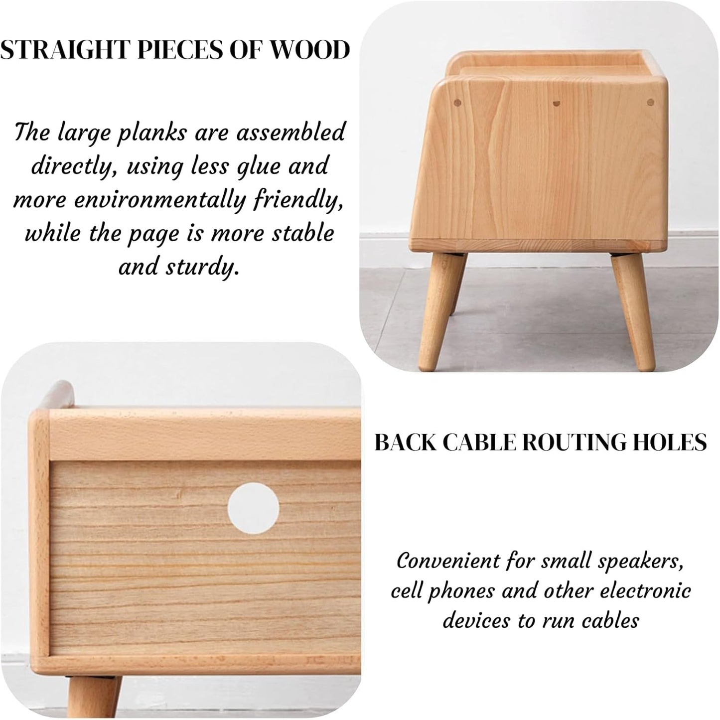 Small Nightstand, 100% Solid Oak Wood Bedside Table, Mid Century Modern Nightstand with Open Storage,Storage Cabinet for Bedroom (2pc Natural Color)