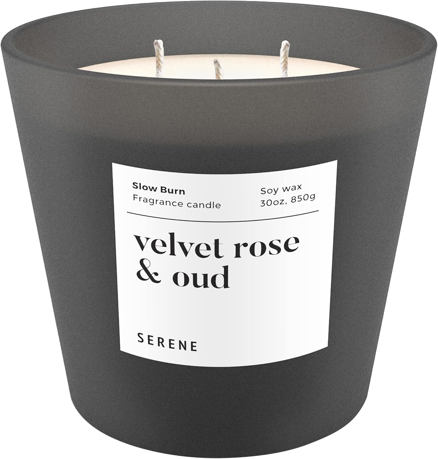 Hidden Label Large Scented Candle, Velvet Rose & Oud, 30oz 3 Wick Huge Candle, Serene Collection Slow Burn Natural Soy Candles for Home Scented
