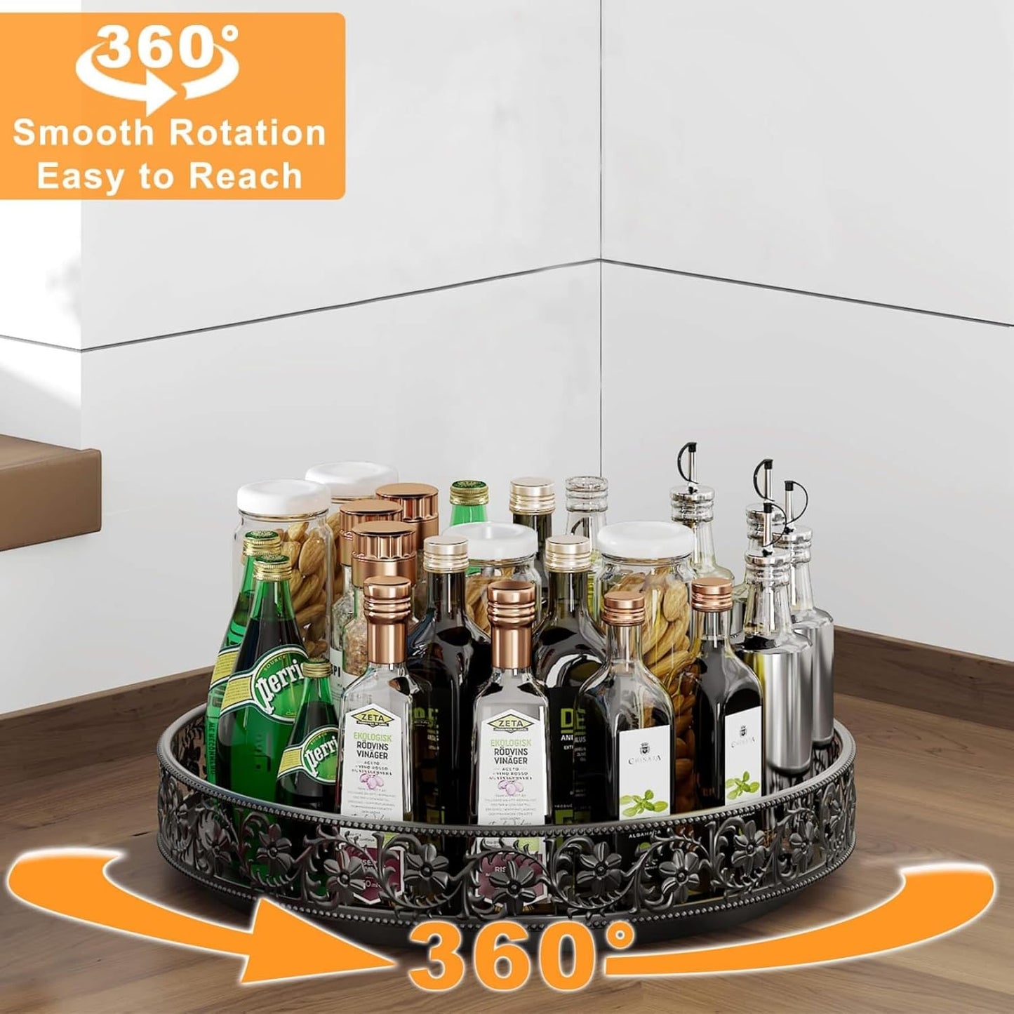 10" Lazy Susan Organizer Turntable,360 Rotating Spice Rack Lazy Susan for Cabinet Dining Table Top Countertop Pantry Kitchen Cupboard Vanity Bathroom Refrigerator Black