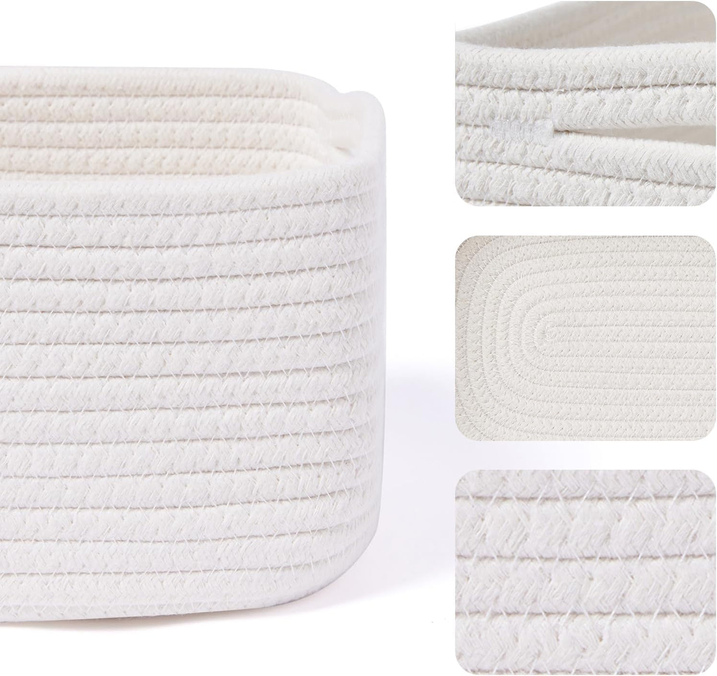 Small Storage Baskets for Organizing | Closet Organizer Bins | Shelf Toy Basket | Woven Rope Baskets | Cube Decorative Box | Shallow Basket | 13x8.5x5.1” | 3 Packs Off White