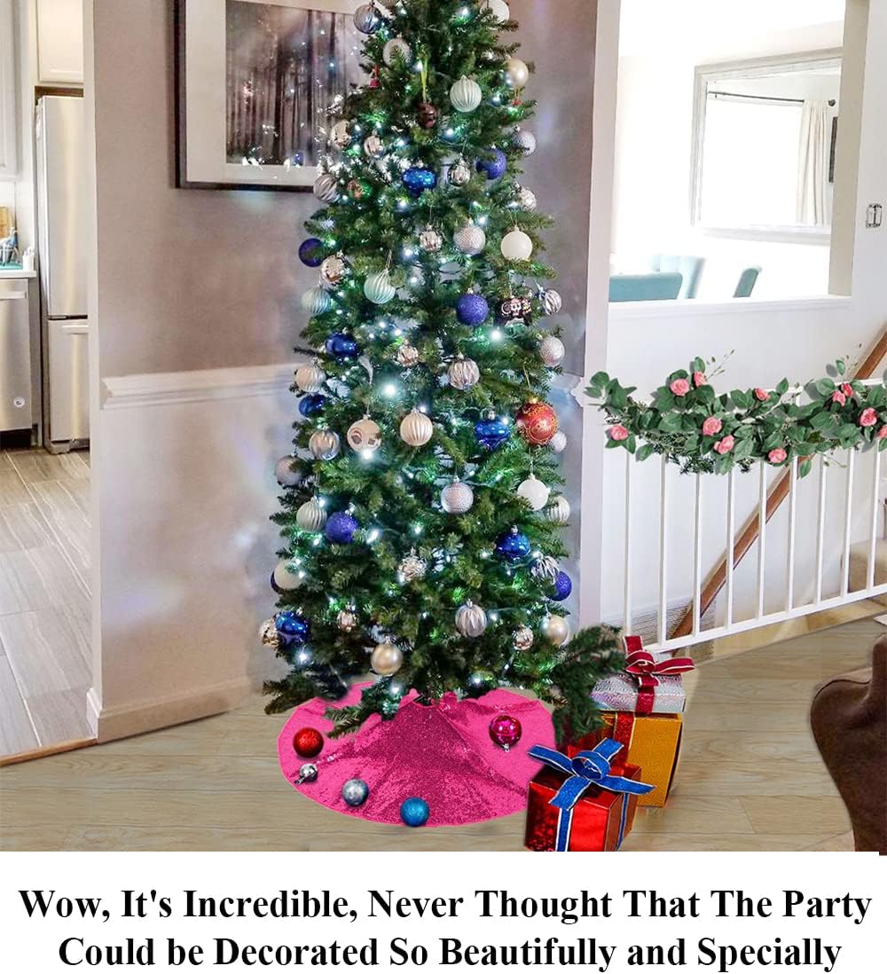 Partisout 36Inch Sequin Tree Skirt Hot Pink Christmas Skirts for Xmas Hawaii Rustic Cartoon Elegant Halloween Trees Decor