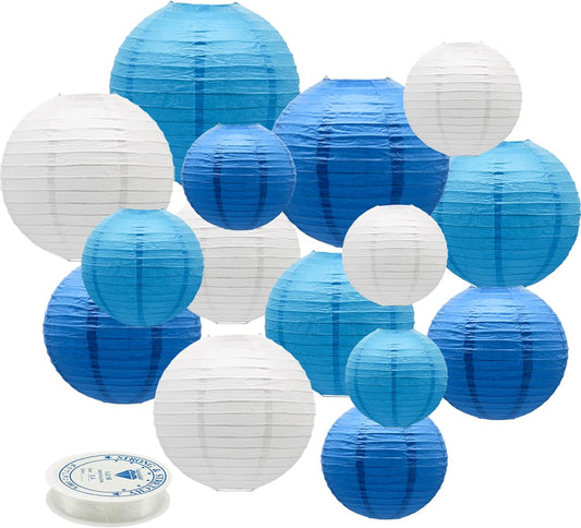 Paper Lanterns Party Decorations Blue - Hanging Paper Lanterns Indoor Outdoor - Wedding Graduation Birthday Baby Shower Party Supplies, 15pcs