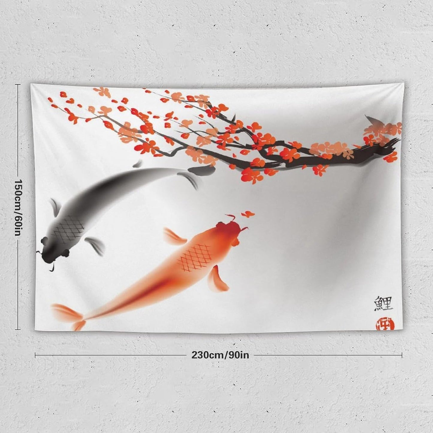 Houselerax Japanese Koi Fish Tapestry, Cherry Blossoms Asian Oriental Flower Branch Koi Fish Carp Tapestries Wall Hanging for Bedroom Living Room Office Decor 90"x60"