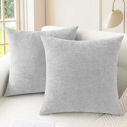 CaliTime Throw Pillow Covers Decorative 24 X 24 Inches Pack of 2 Cozy Chenille Cushion Cases for Couch Sofa Bed Living Room Home Moonbeam Gray