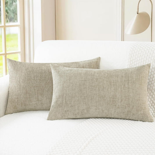 CaliTime Throw Pillow Covers Decorative 16 X 26 Inches Pack of 2 Cozy Chenille Cushion Cases for Couch Sofa Bed Living Room Home Light Taupe