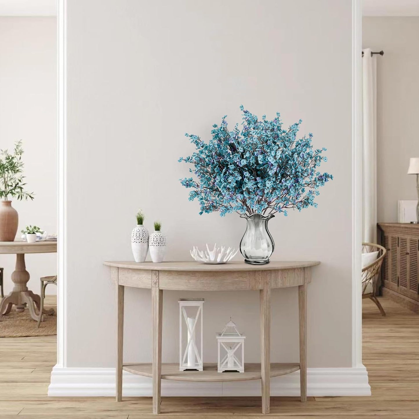 Sggvecsy 15 Pcs Babys Breath Artificial Flowers Gypsophila Bouquets Bulk Real Touch Fake Silk Flowers for Home DIY Floral Arrangement Table Centerpiece Fall Thanksgiving Autumn Decoration (Fall Blue)