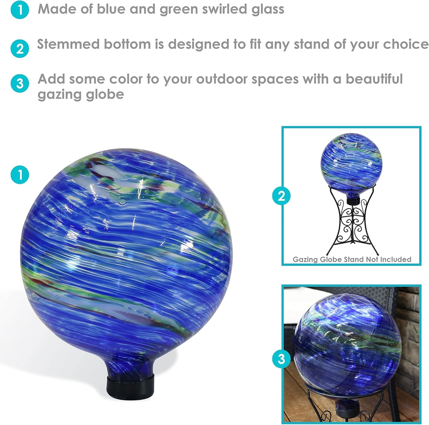 Sunnydaze 10-Inch Gazing Ball for Garden - Glass Gazing Globe for Outside - Garden Orb Yard Decor - Northern Lights - Set of 2
