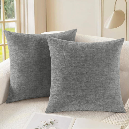 CaliTime Throw Pillow Covers Decorative 24 X 24 Inches Pack of 2 Cozy Chenille Cushion Cases for Couch Sofa Bed Living Room Home Medium Grey