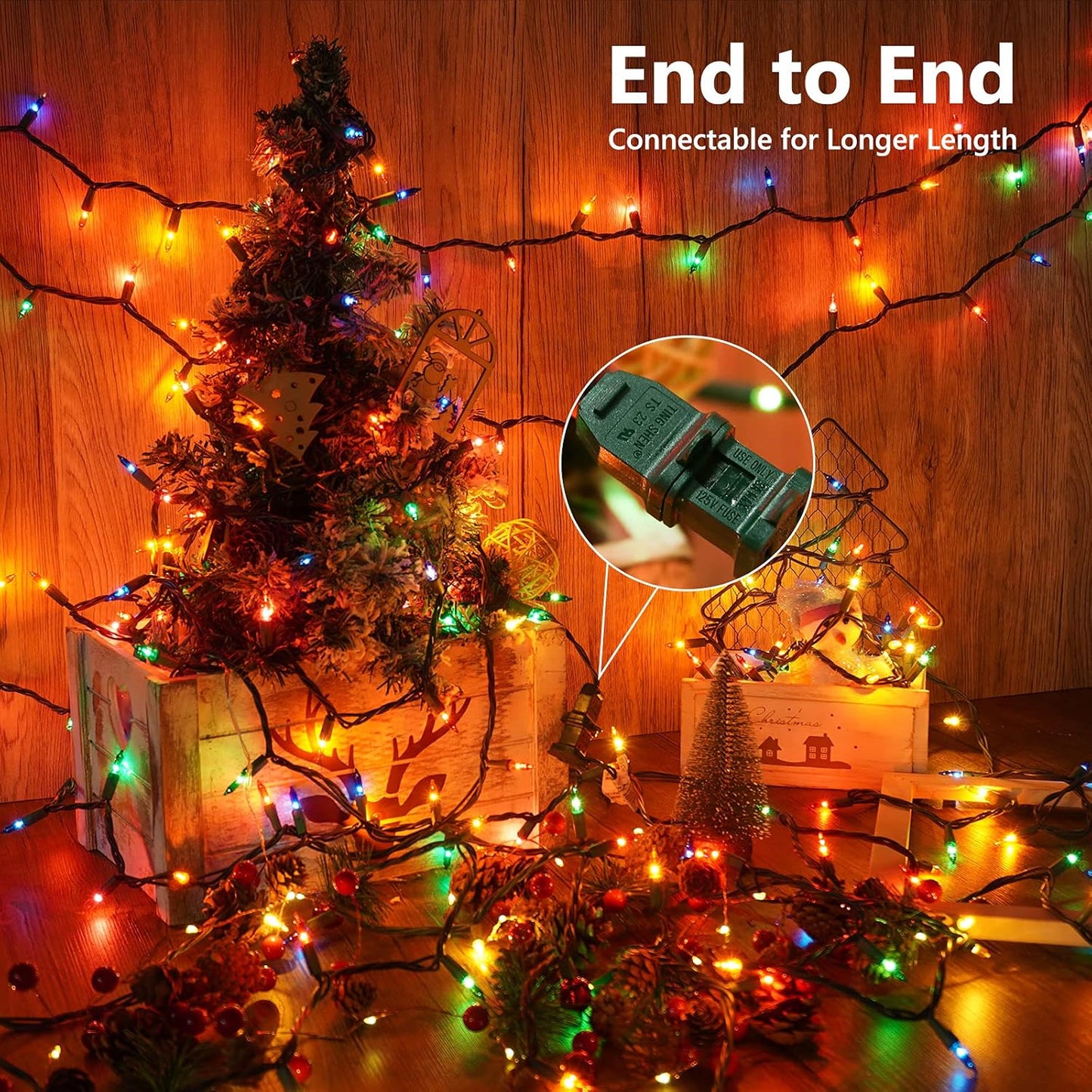 Toodour Multicolor Christmas Lights, 12.5ft 50 Count Incandescent Christmas String Lights, UL Certified Connectable Green Wire Xmas Lights for Tree, Holiday, Party, New Year, Indoor Xmas Decorations