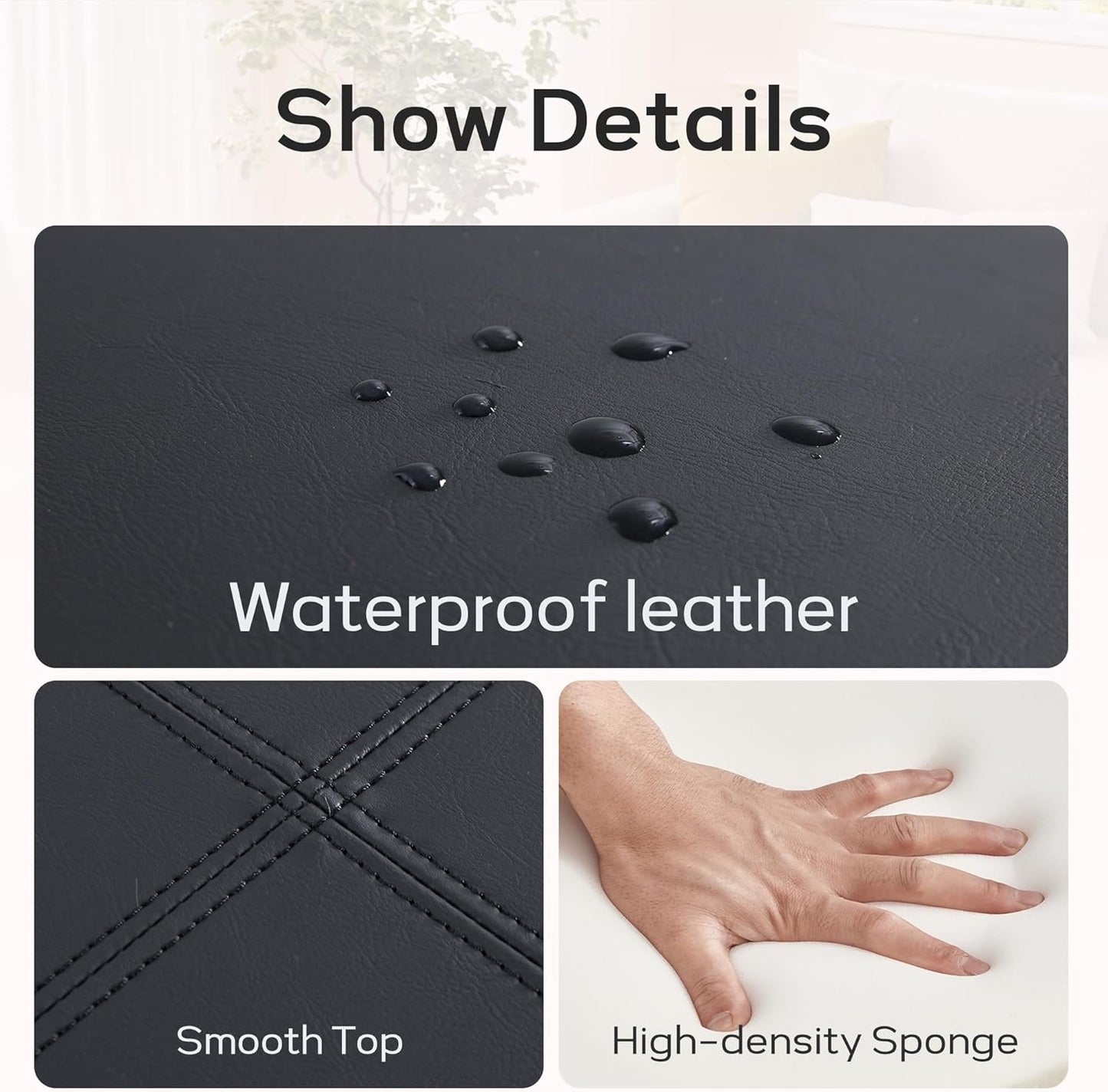 HUIMO Square Leather Storage Ottoman, Black Tufted Large Ottoman for Living Room, Coffee Table with Storage(Black)