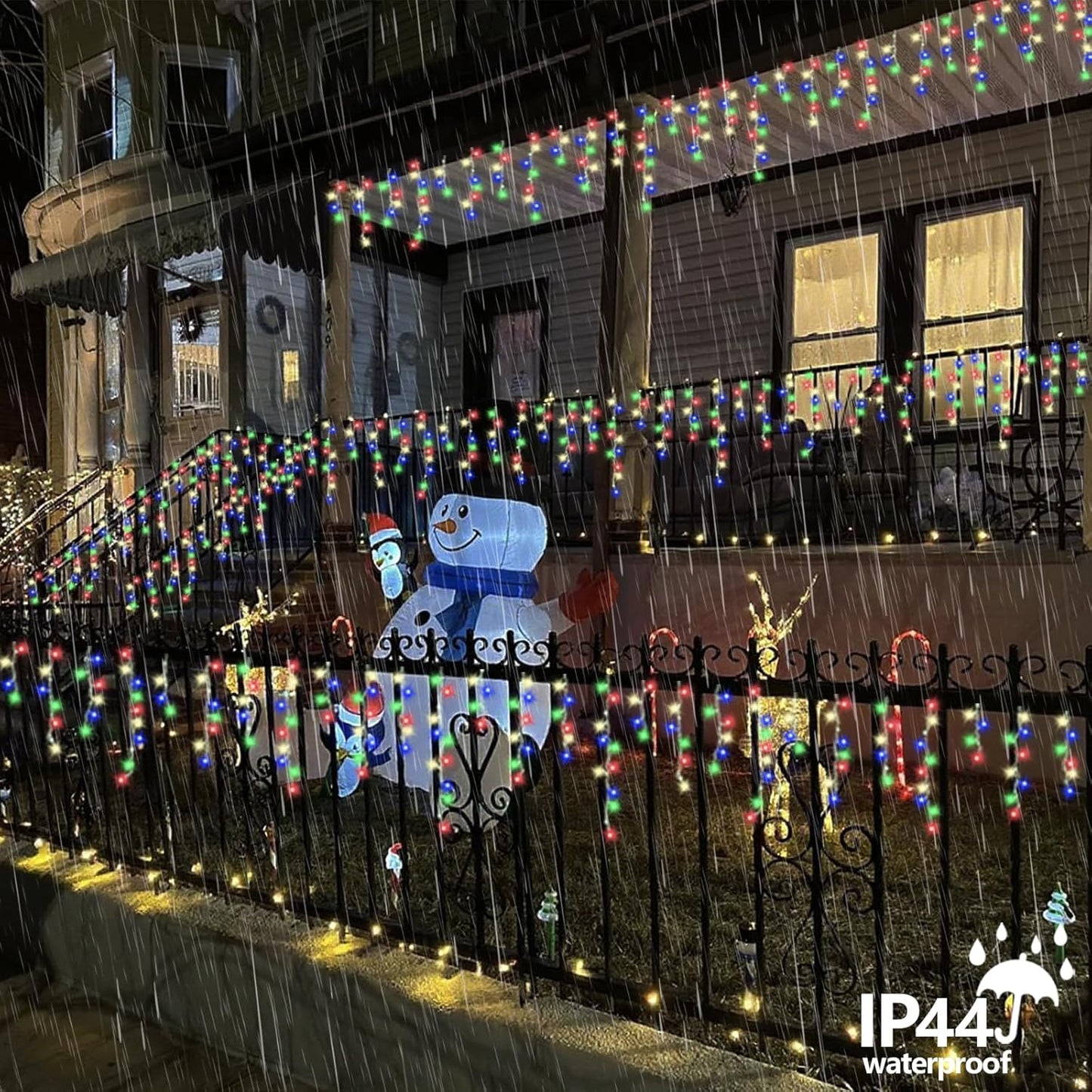 QITONG Multicolor Icicle Christmas Lights Outdoor, 33ft 400 LED Icicle Lights Indoor, Clear Wire Connectable String Lights Plug in with 8 Modes