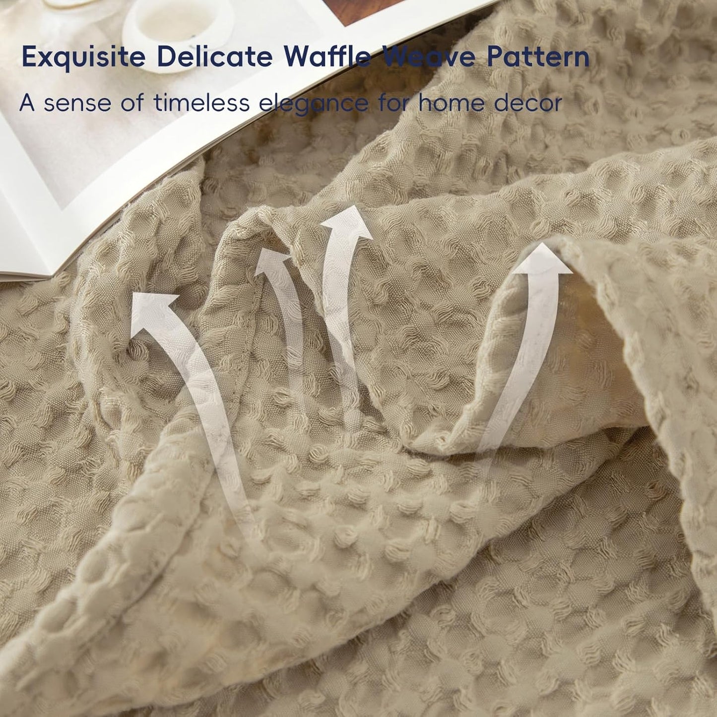 PHF Ultra Soft Waffle Weave Throw Blanket 50"x 60"- Washed Lightweight Breathable Cozy Woven Blanket for Bed - Aesthetic Decor for Couch Bedding Sofa Home Car - Khaki