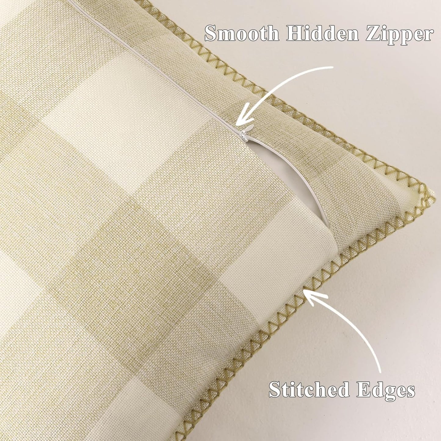 decorUhome Buffalo Plaid Check Fall Throw Pillow Covers 20x20 Set of 2, Outdoor Decorative Farmhouse Pillow Covers with Stitched Edge for Bed Couch Sofa, Cream White and Beige