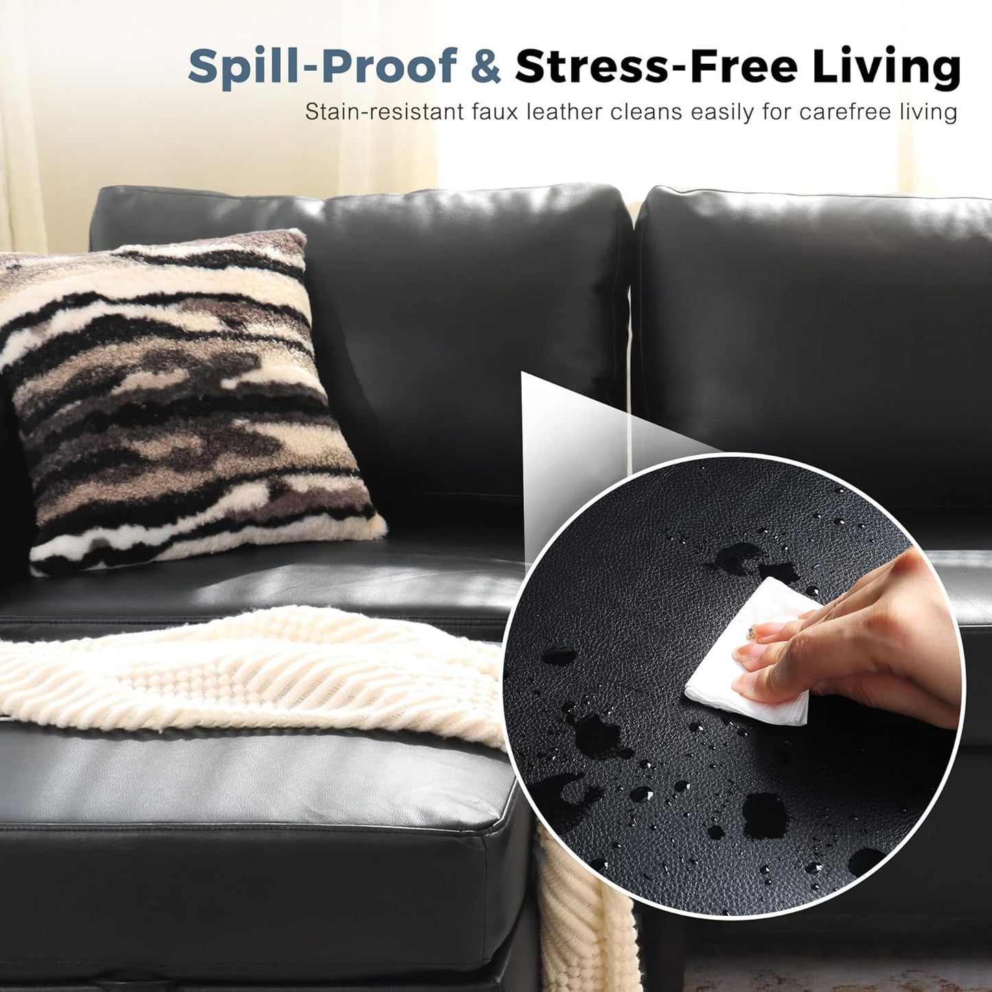 118.5" Faux Leather Modular Sectional Sofa with Storage Seat, Modern 6 Seater Couch Deep Seat with Removable Cover DIY Combination Black