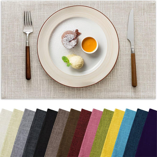 Placemats Set of 4, Bilayer Thickened Linen Place Mats Heat Resistant Machine Washable Wrinkle Free Carefully Selected Polyester Mats for Kitchen/Dining/Coffee Table (Cream Beige)