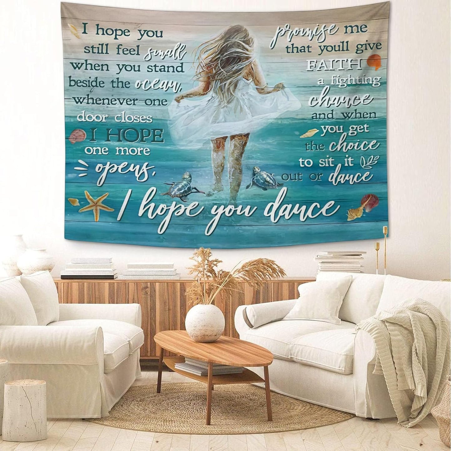 Coastal Beach Tapestry I Hope You Dance Tapestry Wall Hanging for Bedroom Sea Turtle Tapestries Aesthetic Wall Decor for Home Dorm Living Room 40"x60"