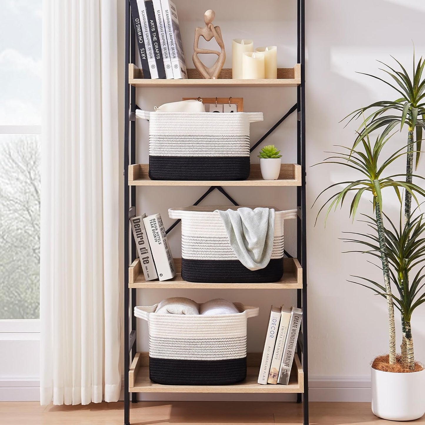 OIAHOMY Storage Basket, Woven Baskets for Storage, Cotton Rope Basket for toys,Towel Baskets for Bathroom - Pack of 3, Gradient Dark