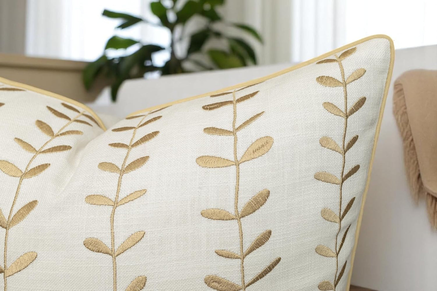 VAGMINE Embroidered Lollipop Pillow Cover - 18x18 Inches Square - 100% Cotton Ivory Decorative Cushion Cover - Sophisticated Embroidery - Neutral Aesthetic for Sofa, Couch, Bed, Living Room