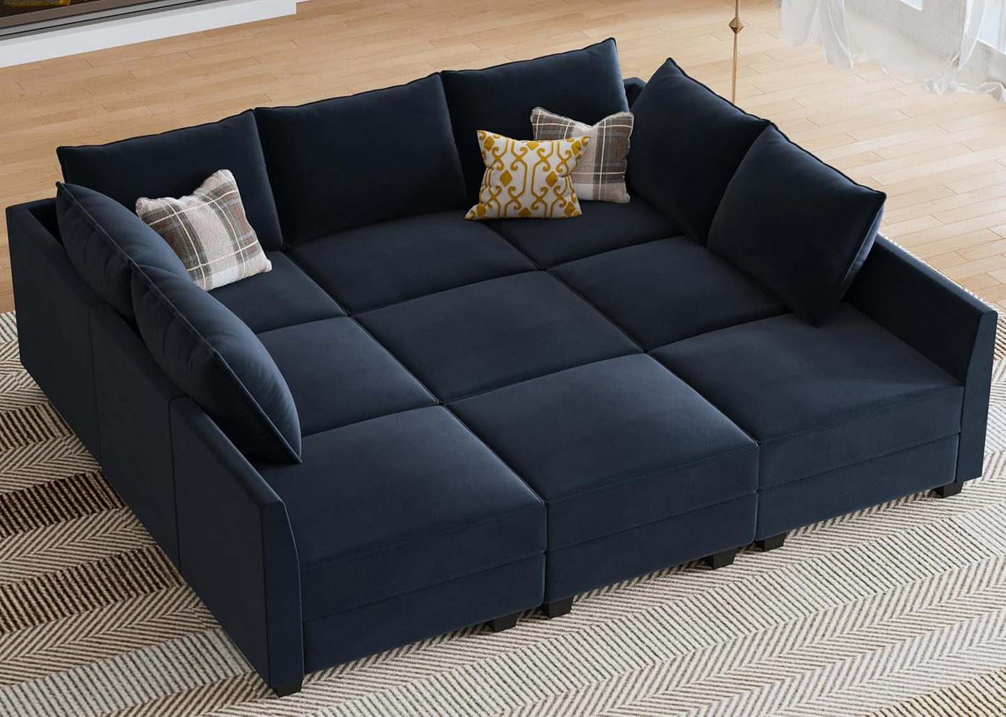 HONBAY Sectional Sleeper Sofa Velvet Sectional Sleeper Couch with Storage Modular Sleeper Sectional Sofa Couch for Living Room,Dark Blue