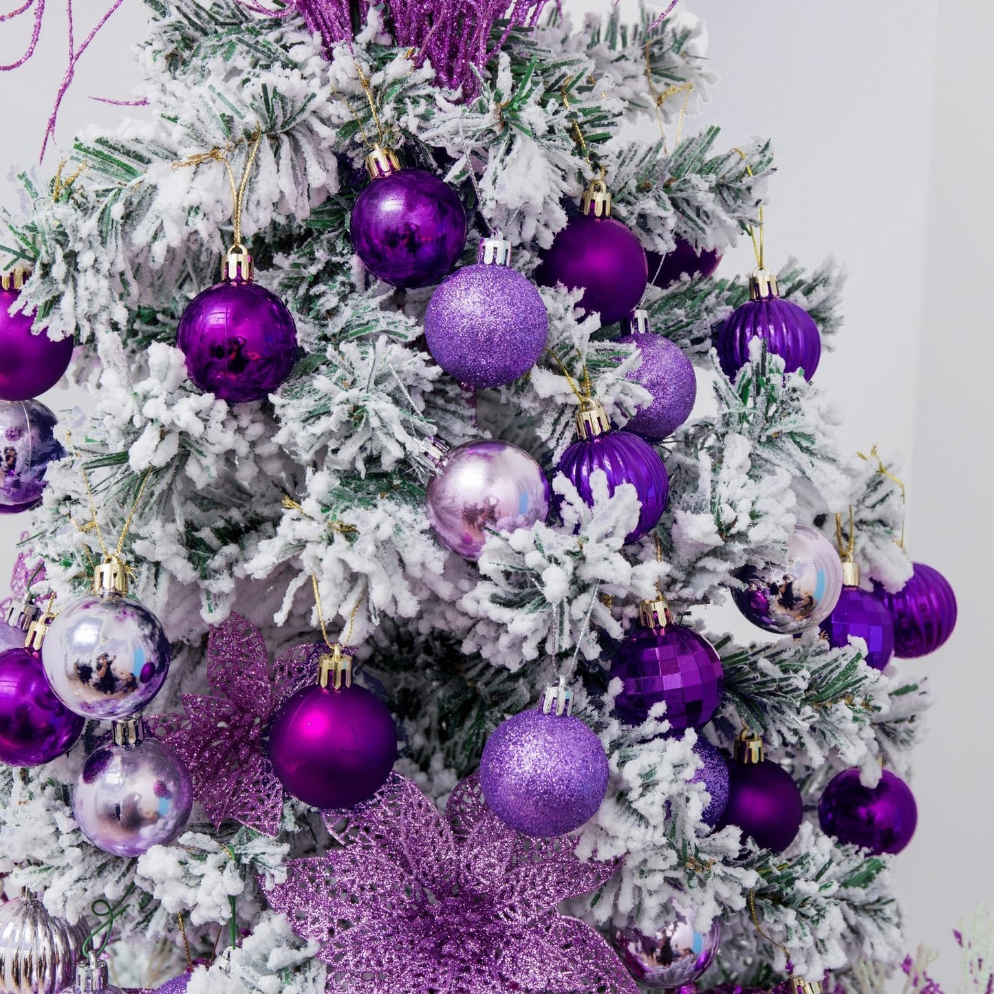 XmasExp 24ct Christmas Ball Ornaments Shatterproof Christmas Ornaments Set Decorations for Xmas Tree Balls Halloween Decorations 40mm/1.57” (1.57'', Purple)