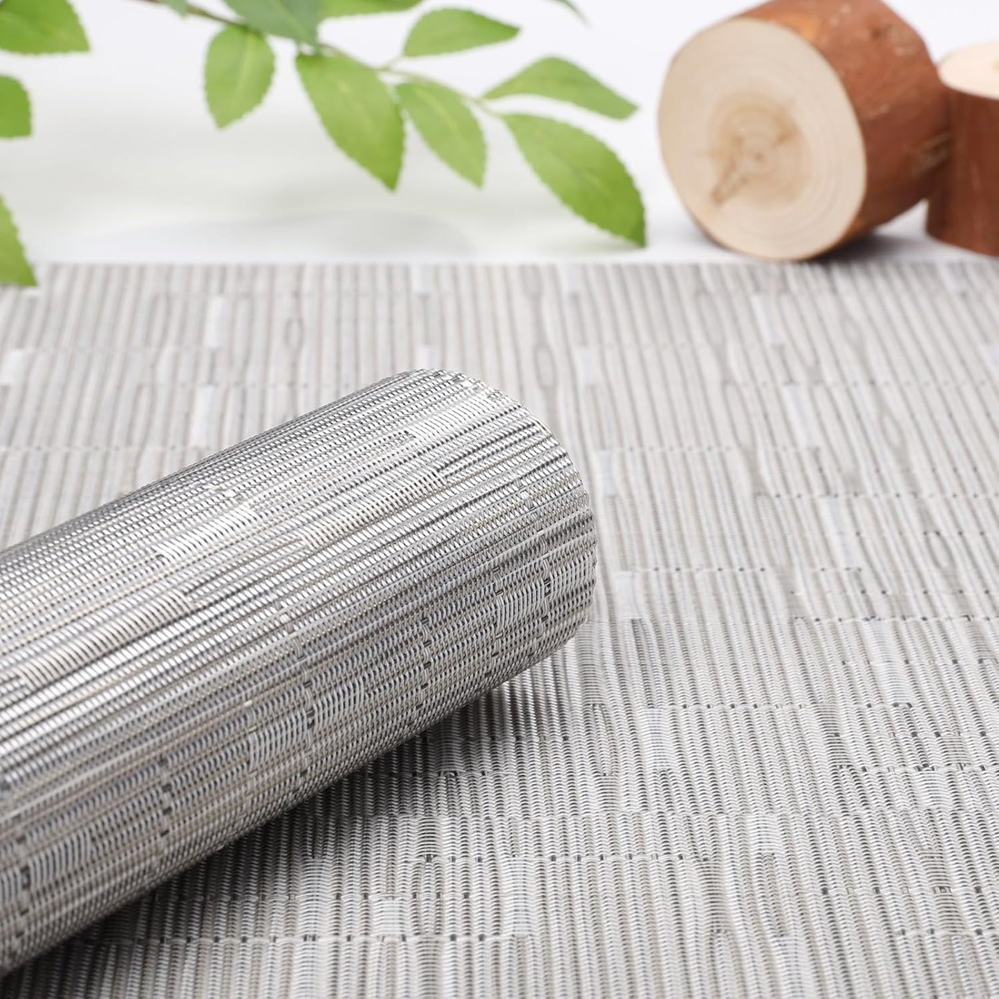 Myir JUN Placemats Set of 4, Vinyl Woven Placemats Place Mats Indoor Set of 4 Washable Table Mats Non-Slip Place mats for Dining Table (Silver, Set of 4)