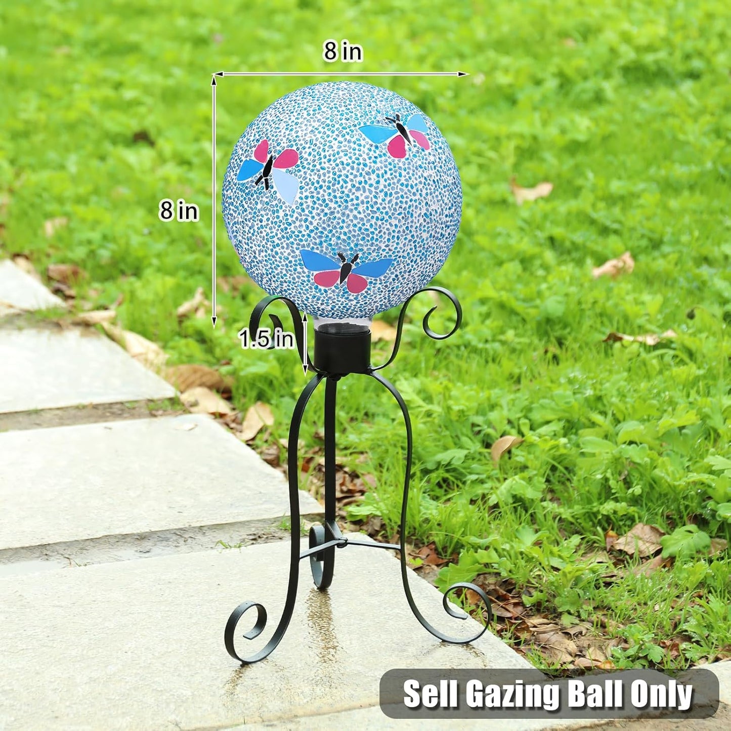 VCUTEKA Gazing Ball, 8" Glass Gazing Balls Sphere for Garden Lawn Outdoor Ornament Yard Decorative, Butterfly