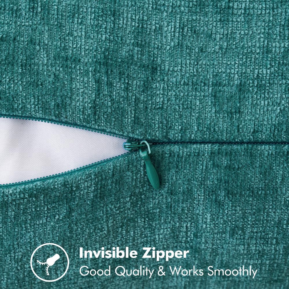 MIULEE Pack of 2 Couch Throw Pillow Covers 12x20 Inch Teal Farmhouse Decorative Pillow Covers with Stitched Edge Soft Chenille Solid Dyed Spring Pillow Covers for Sofa Bed Living Room