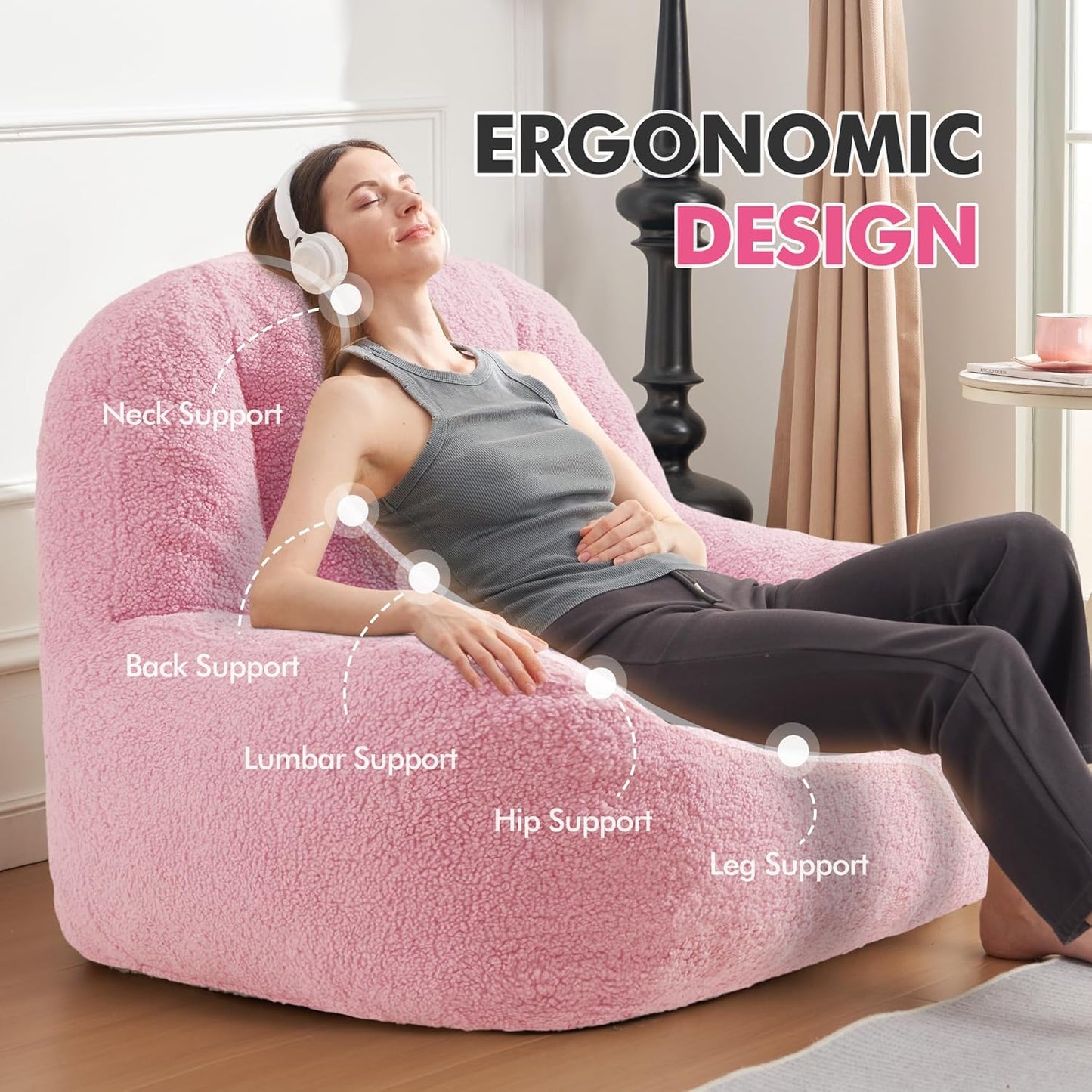 Homguava Bean Bag Chairs for Adults,Giant Beanbag Couch Adult Bean Bag Chair with Filler Included,Modern Lazy Sofa Comfy Chair for Living Room(Soft Pink)