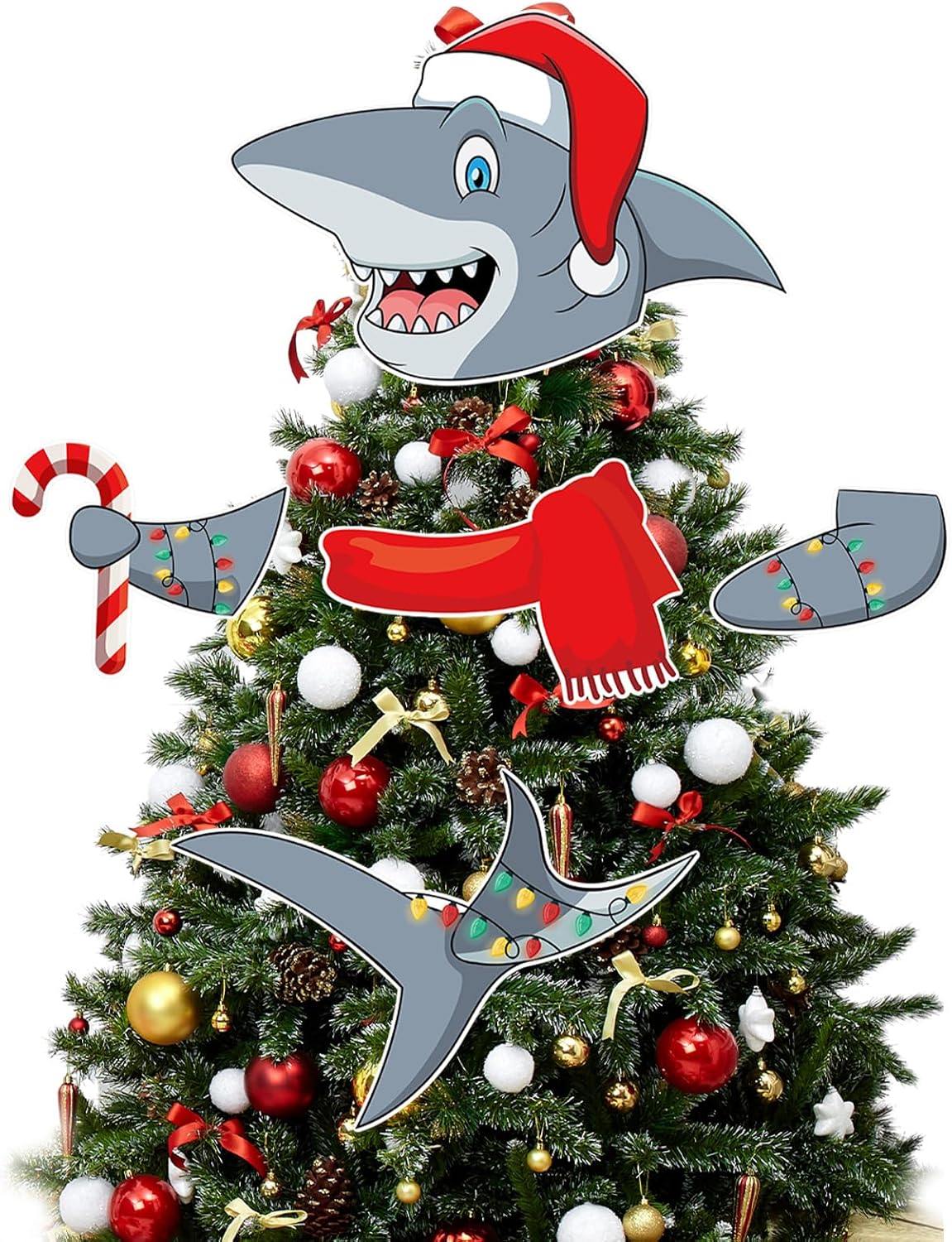 Shark Christmas Tree Topper Xmas Shark Party Decorative Tree Ornaments Head Hands and Tail Decor for Holiday Christmas Indoor Home Decorations Party Supplies