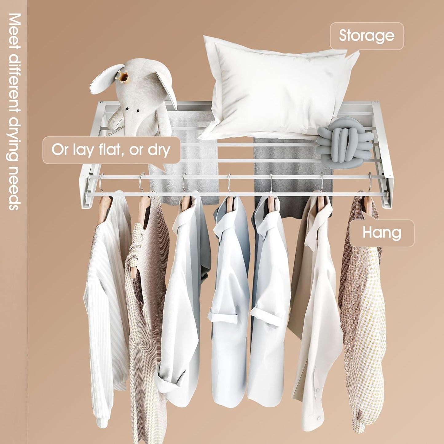 Wall Mounted Drying Rack,Drying Rack Clothing,Collapsible Hanging Racks for Laundry(35.5"-White)