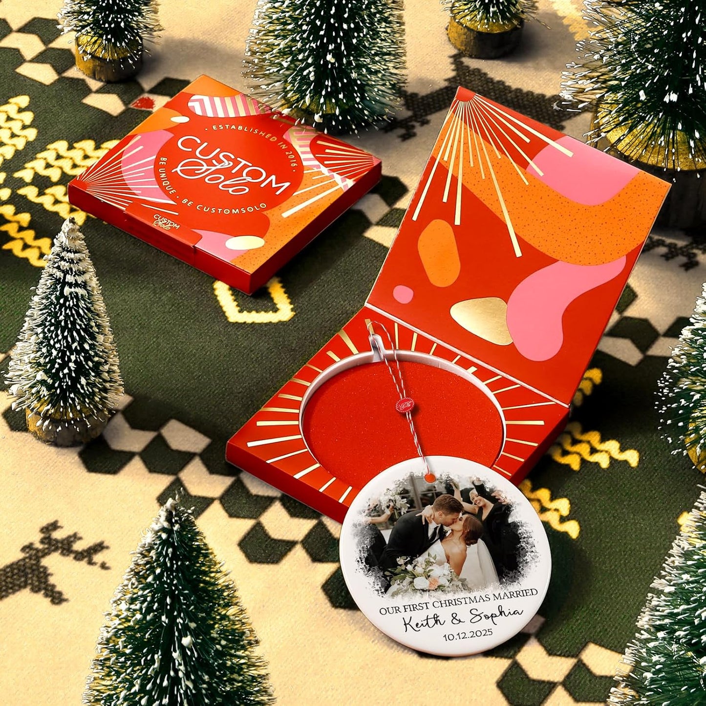 Bemaystar Personalized First Christmas Married Ornament 2025 - Personalized Photo Ornaments with Text Date, Custom 1st Christmas Married Ornament, Customized Xmas Gifts for Newlywed, Couples