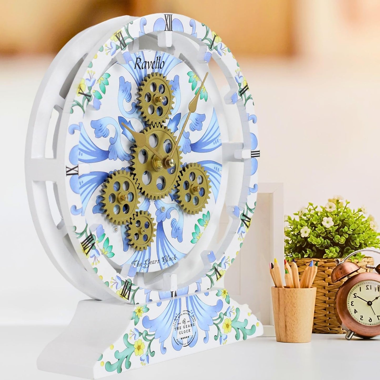 The Gears Clock Wall Clock Italy Collection with Moving Gears (Ravello, 10 inch Round)