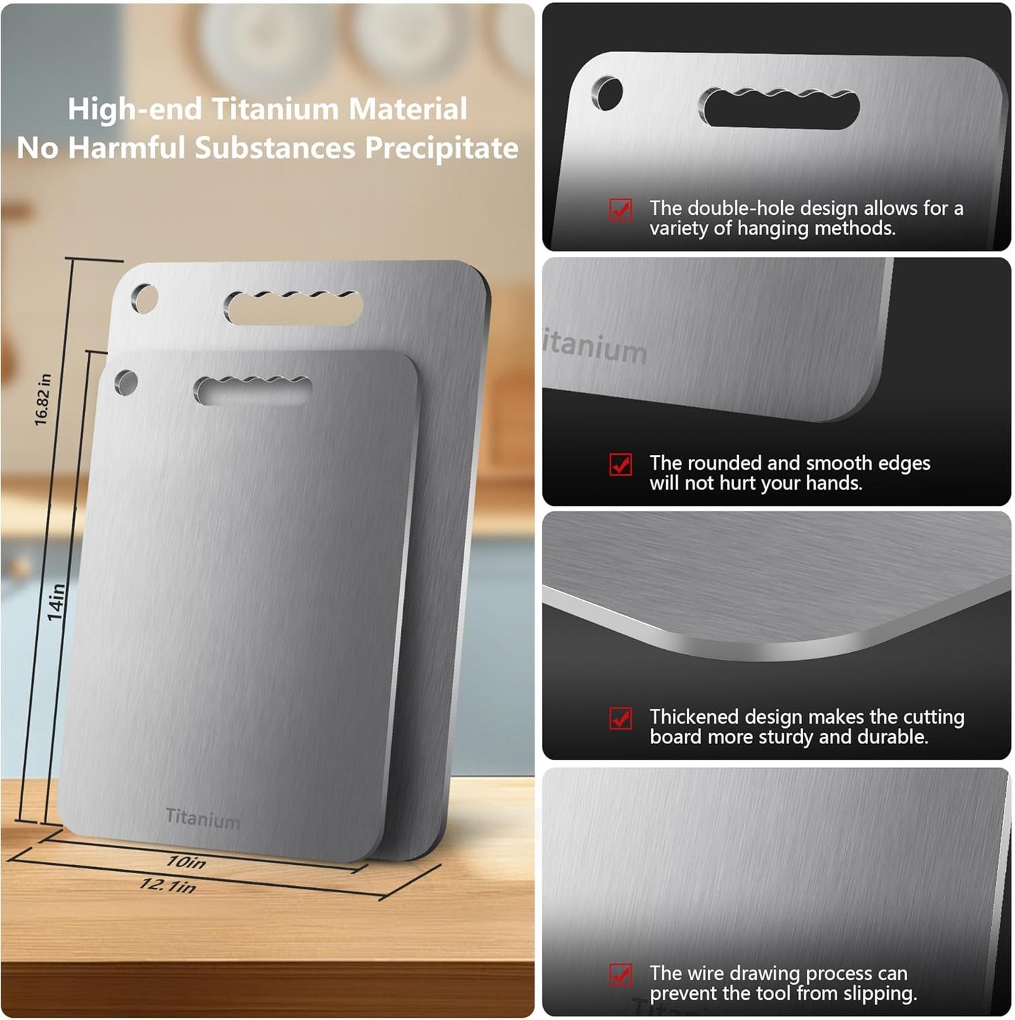 Titanium Cutting Board Ultra-Lightweight,Non-Toxic,Food-Grade Pure Titanium Cutting Boards for Kitchen Dishwasher Safe Double Sided High - End Chopping Board for Meat Vegetable Fruit