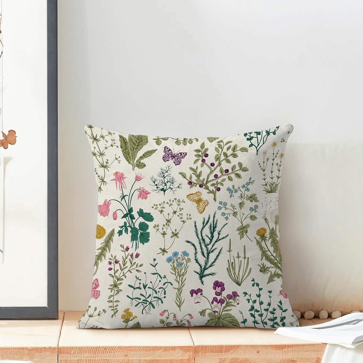 CXMEIFLY Spring Pillow Covers 16 x 16 Inch Set of 2 Vintage Sage Green Teal Wild Flowers Decor Throw Pillows Leaves Plant Outdoor Farmhouse Decorative Cushion Cases for Couch Bed Sofa Decoration