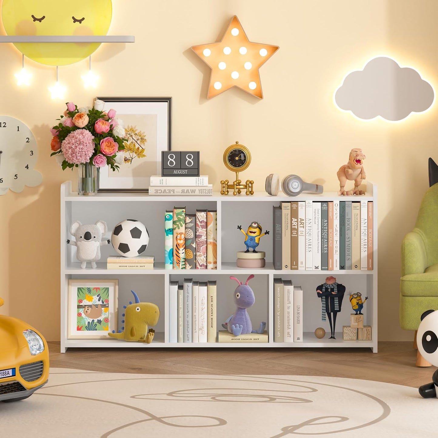 Book Shelf, 5 Cubes Storage Organizer, Open Shelf Wooden Bookcase, Freestanding White Bookshelf Cube Shelf for Bedroom, Living Room, Home Office