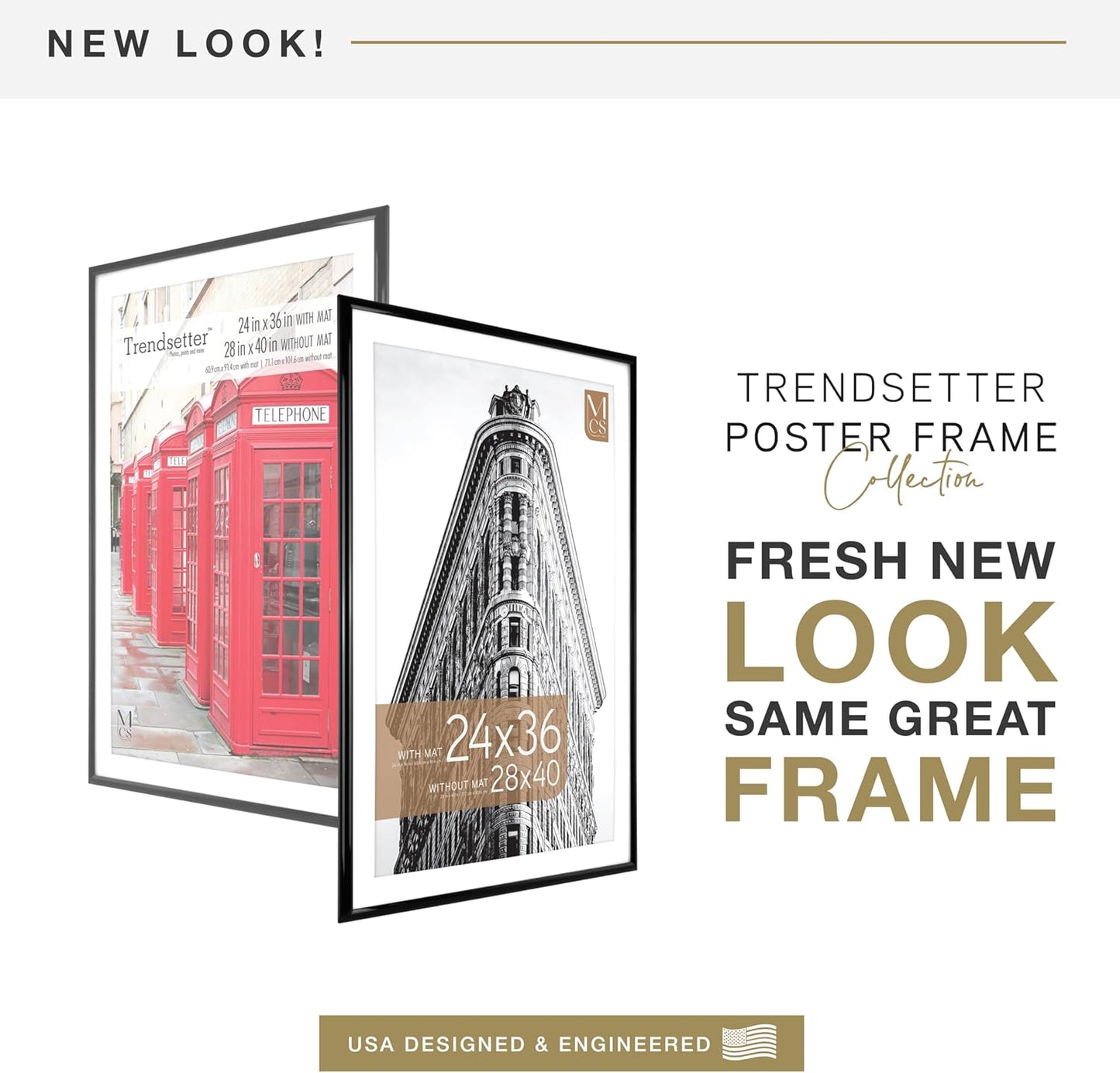 MCS Trendsetter 28x40 Matted Poster Frame with 24x36 Picture Display, Black Vertical & Horizontal Wall Hanging Large Picture Frame for Photos & Posters (1-Pack)