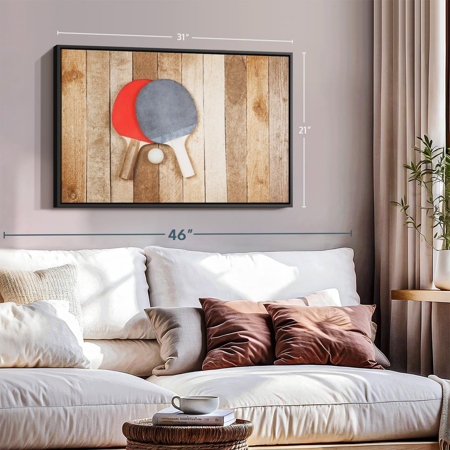 ElephantStock Ping Pong Wall Art - Horizontal Framed Canvas - 1-Piece Living Room Wall Decor - Photography Canvas Print - Brown and Red Decor for Wall - 31" X 21"