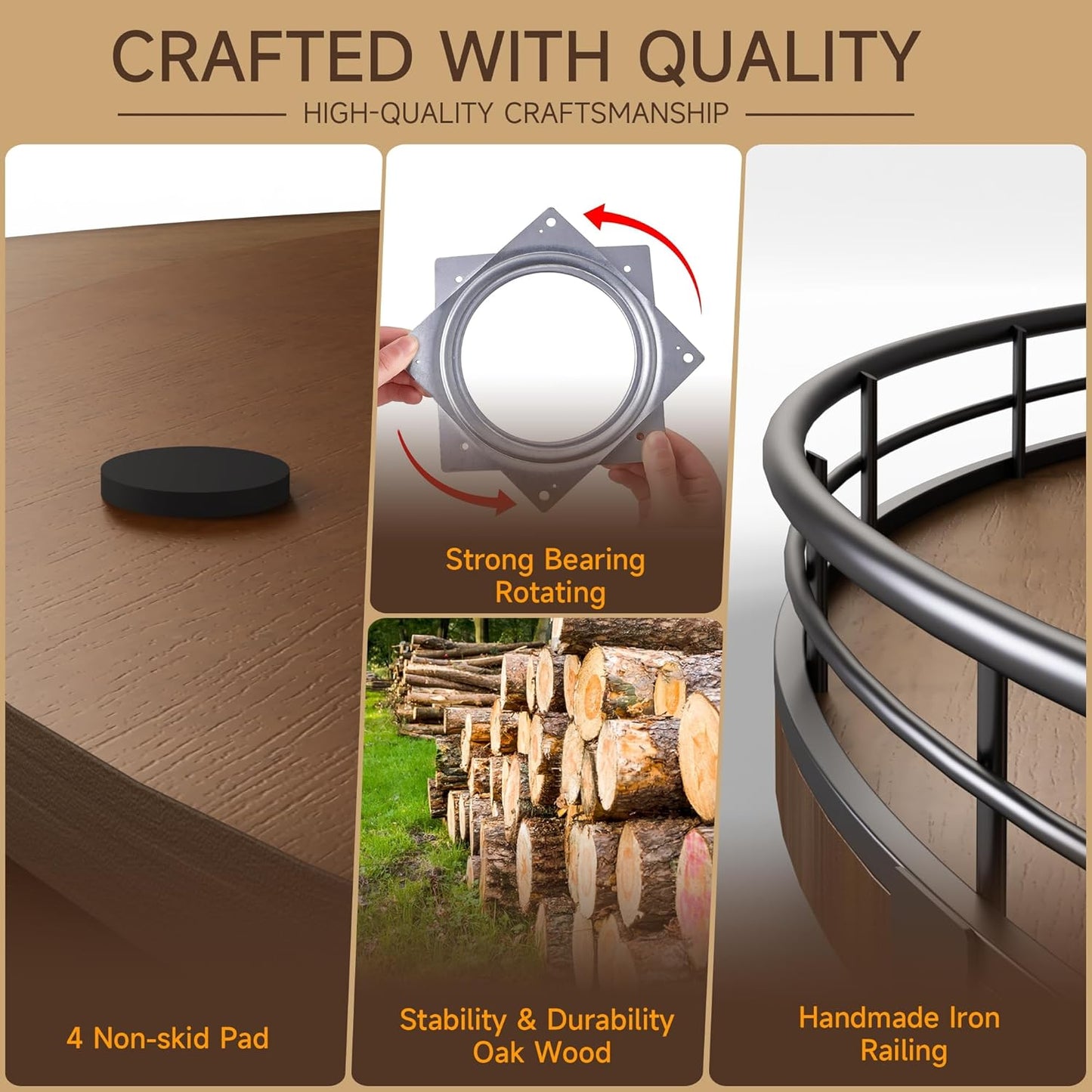 Farmhouse Oak 24" Lazy Susan Turntable Organizer for Cabinet, Round Wooden Lazy Susan Organization and Storage for Dining Table, Pantry, Kitchen, Countertop, Cupboard,Home Decor, Walnut