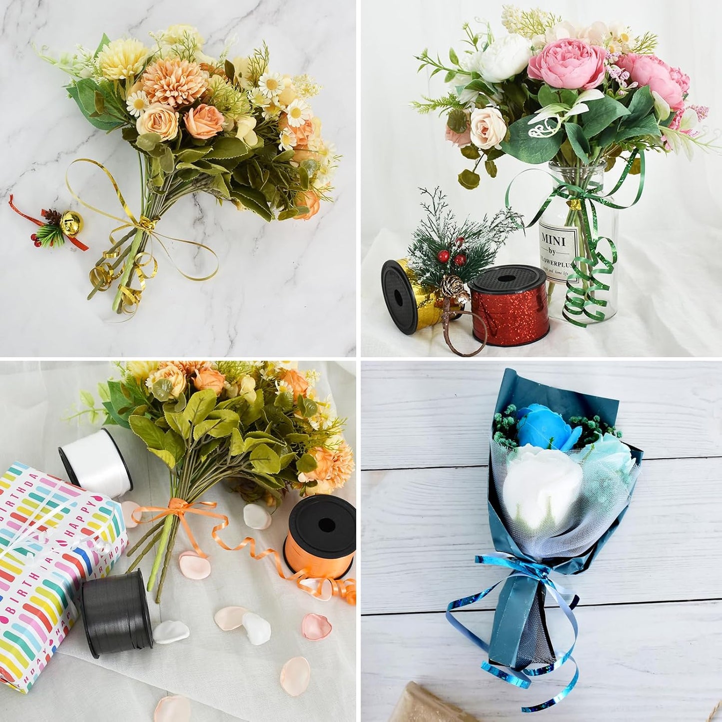 BEISHIDA 3 Pack 100 Yards Red Blue Gold Curling Crimped Glitter Ribbon Balloon String Shiny Metallic Gift Wrapping Ribbon Birthday Party Christmas Festival Art Craft Decoration