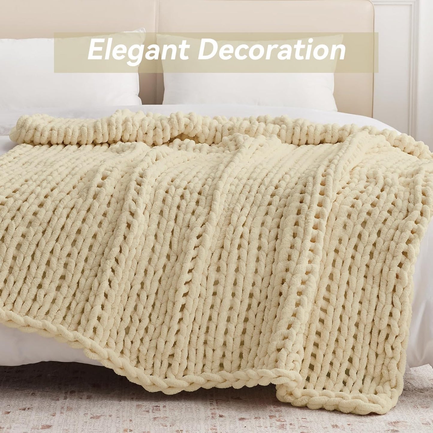 Chunky Knit Throw Blanket, 30''*40'' Knitted Throw Chenille Yarn for Bed Couch, Handmade Oatmeal Crochet Big Thick Blanket, Machine Washable Cute Comfy Blanket for Home Decor