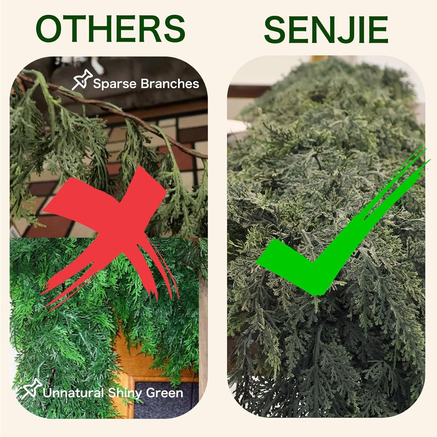 Christmas Cedar Garland Artificial Real Touch Thickness Realistic Greenery Pine Garland for Mantle Fireplace Outdoor Indoor Christmas Decorations 5FT