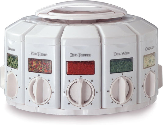 KitchenArt Spice Rack, Select-A-Spice Auto-Measure Rotating Spice Rack, White, 12 Compartments