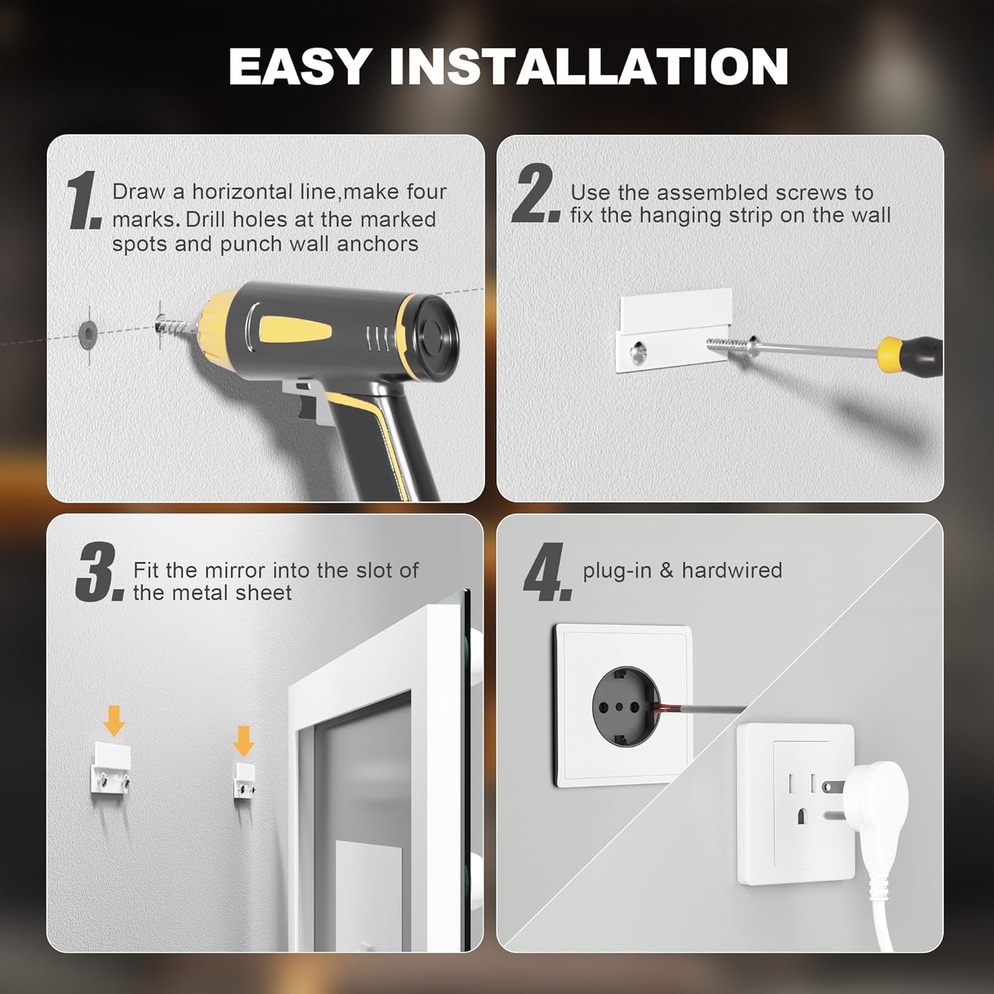 Hasipu LED Bathroom Mirror with Lights, 71" x 32" Hollywood Wall-Mounted Bathroom Mirror with 28 Dimmable Bulbs, 3 Colors Modes, Touch Control, Anti-Fog, Memory Function, Shatter-Proof, ETL Listed