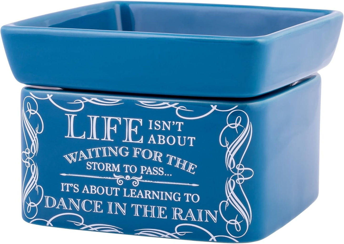 Life Learning Dance in Rain Blue Stoneware Electric 2-in-1 Jar Candle and Wax Tart Oil Warmer