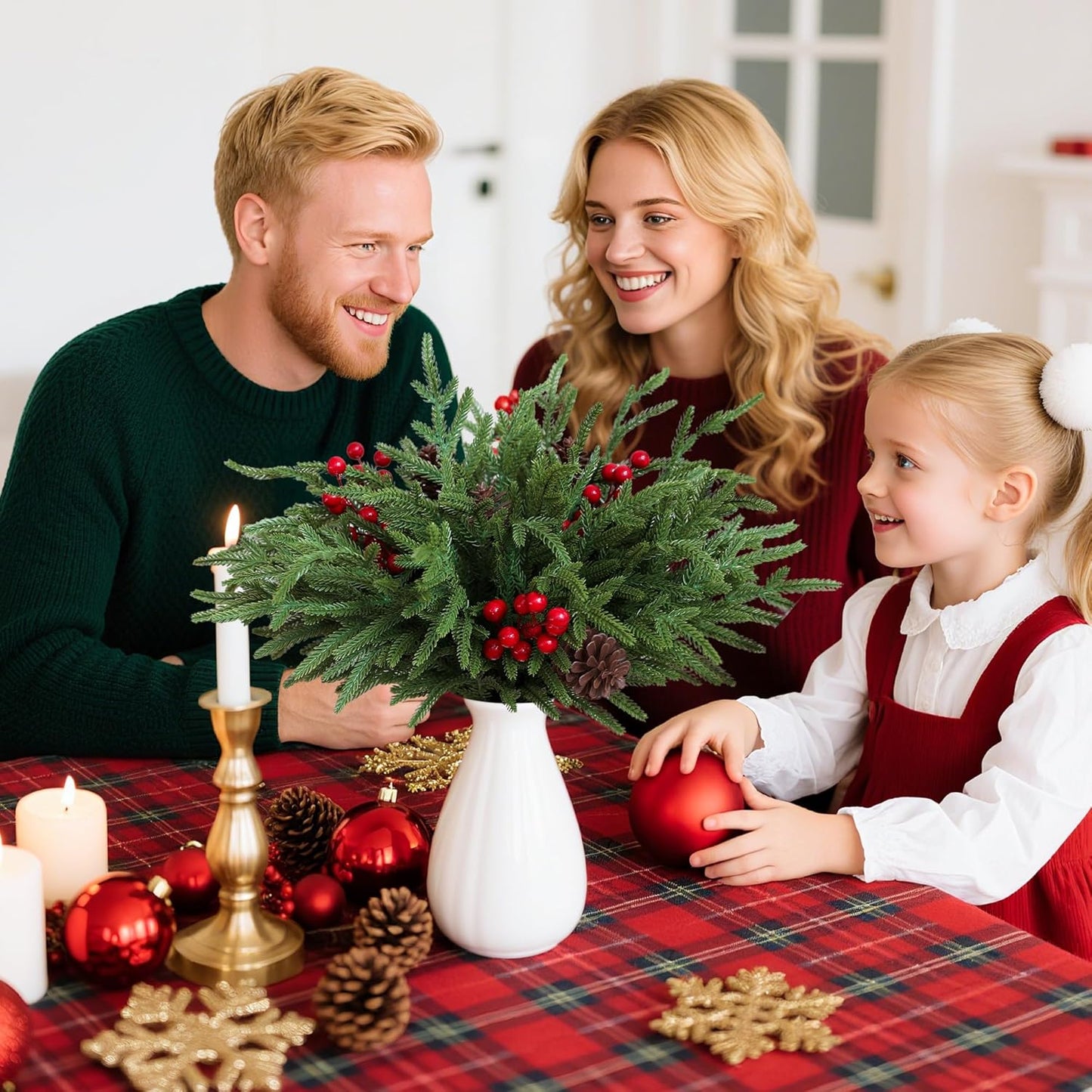 24 Pcs Christmas Norfolk Pine Stems, Realistic DIY Artificial Pine Branches for Christmas Decorations